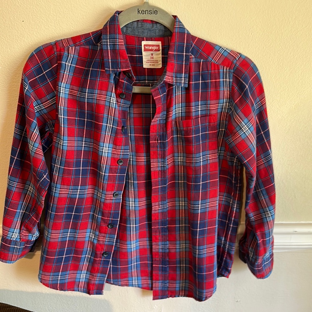 Wranglers size 8, red white and blue long sleeve casual shirt